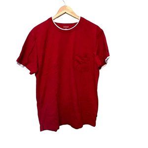 Izod Jeans mens tshirt red sz L athletic fit pocket short sleeves white trim cot